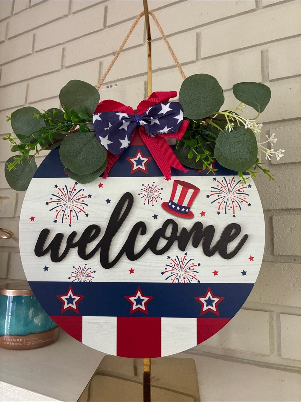 Patriotic "Welcome" Round Door Hanger